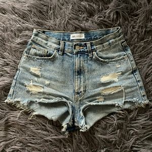 Zara high waisted distressed denim shorts